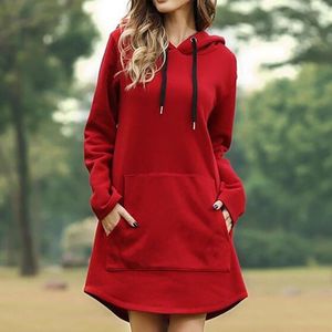 Robes décontractées printemps automne solide femmes sweat robe 2023 mode ample à capuche poche cordon dames Vestidos grande taille