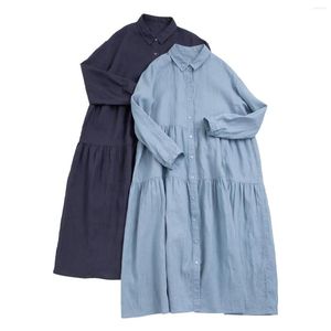 Robes décontractées printemps automne femmes basique ample grande taille confortable naturel respirant lavé à l'eau 14 lin longue chemise