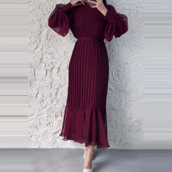 Robes décontractées printemps automne à longue robe de fête plissée pour femmes 2024 commut féminin O Bureau du cou Elegant Evening Maxi