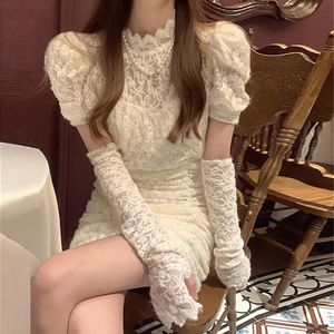 Casual jurken lente Korea elegante y2k kanten mini jurk vrouw sexy bodycon Party vintage puff puff mouwen pakket heup jurkescasual