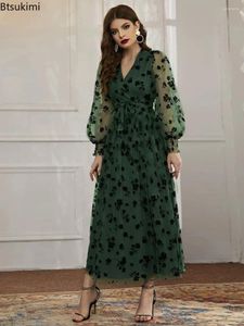 Casual jurken lente marokko jurk moslim kanten geprinte abaya's voor vrouwen elegante feestavond dubai kalkoen kaftan robe femme vestidos