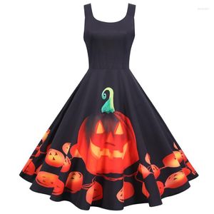 Casual jurken lente zomer herfst halloween jack-o'-lantern print schep nek mouwloze dames dames feest mini short skater jurk