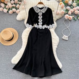 Casual Jurken Lente Zomer Mode Celebrity Kant Revers Stiksels Wrap Hip Fishtail Jurk Vrouwen Korte Mouw Elegante Kleding Vestidos 2023