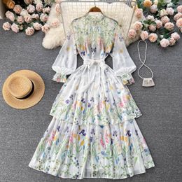 Casual jurken lente zomerse mode lange mouw bloemen geprinte houten oor maxi jurk vrouwen elegante vintage vestidos de verano mujer j001