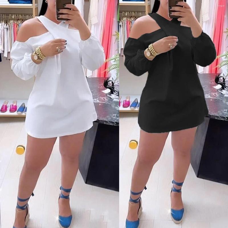 Casual Dresses Spring Summer Fashion Solid Color Women Sexy Off The Shoulder Long Sleeved Short Skirt Loose