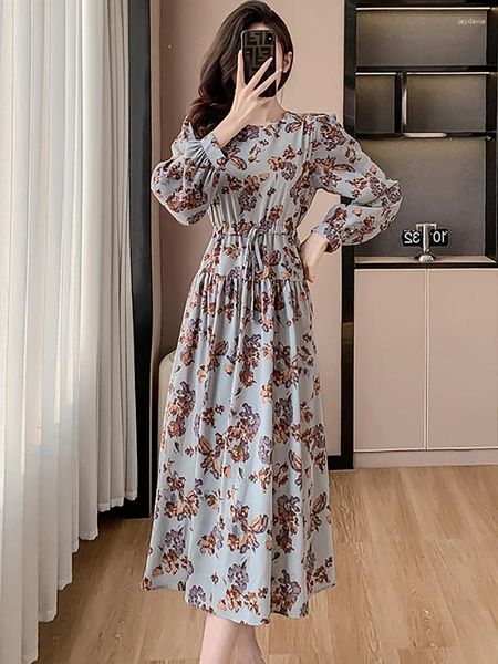 Robes décontractées printemps été en mousseline de mousseline florale en robe Fashion Chic chic Robe longue 2024 coréen vintage bodycon vestidos