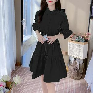 Casual jurken lente/zomer shirt dames Koreaans losse veter met bijgesneden mouwen kanten stiksel a-woord jurk vrouwelijk 2024