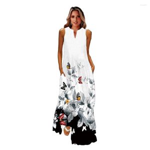 Casual jurken lente zomer witte jurk 2023 vintage mouwloze lange vrouw vlinder gedrukt strand maxi damesvestidos