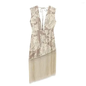 Casual jurken lente/zomer dameskleding 2024 modieuze tassel print banket jurk stijl retro pullover mujer