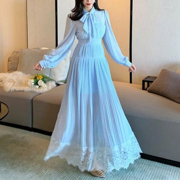 Robes décontractées femme printemps robe bleu en mousseline de soie en mousseline de soie