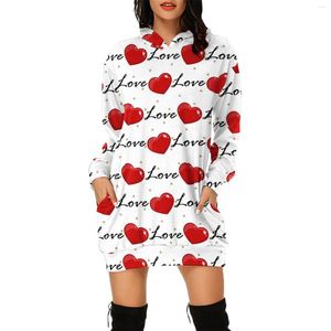 Robes décontractées Printemps Femmes Saint Valentin Robe Amour Sac imprimé Poche de hanche Manches longues Sweats à capuche Junior Filles Bal