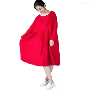 Robes décontractées Spring Femmes Coton Vintage 20243 Automne Fashion Fashion Fulle Full Full Linen Robe Plus Vestidos de taille 6xl