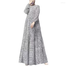 Robes décontractées Printemps Femmes Robe musulmane à manches longues O-Cou imprimé Turquie Robe d'été Bohème Vintage Vacances Vêtements islamiques