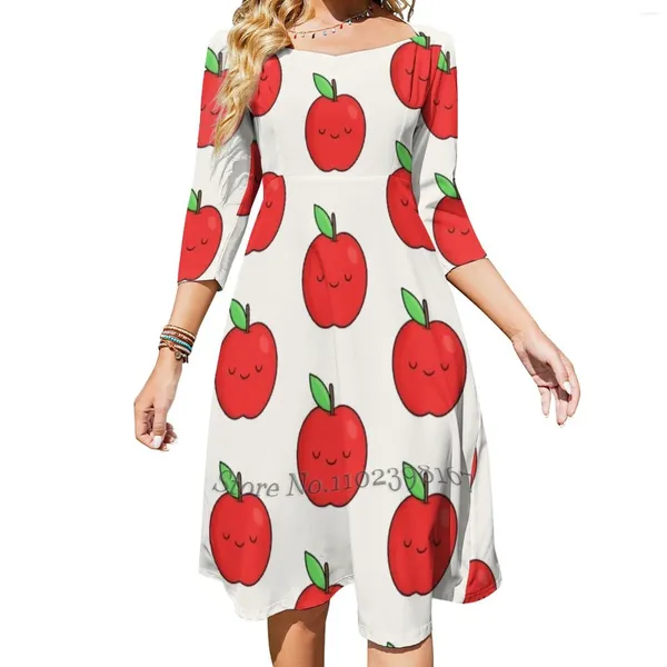 Robes décontractées Robe à col carré Sweet Summer Femmes Élégant Halter Imprimer Fruit Snack Food Mangez Aigre Rouge Brillant Sain Yummy