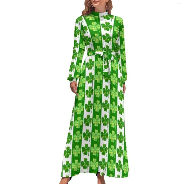 Robes décontractées St Patrick's Day Robe Paddys Green Lucky Shamrocks Fashion Boho Beach à manches longues taille haute longue maxi