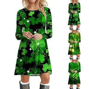 Casual jurken St Patricks Day kostuums feestjurk vrouwen lange mouw bont kraag 1950s huisvintage vintage lente sundress losroeg cadeau