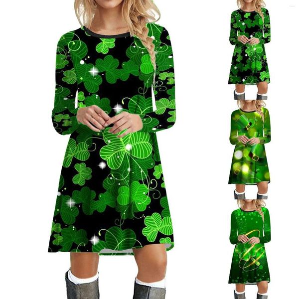 Vestidos casuales Día de St Patrick Day Destino de fiesta Mujeres Collar de piel de manga larga 1950 AMA AMA A LA AMA Vintage Spring Sundress Robe suelto