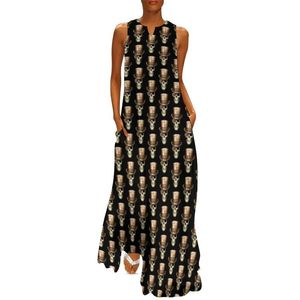 Vestidos casuales Vestido Steampunk Tricolor Monóculo Calavera con sombrero Playa Maxi Estética Verano largo Cuello en V Ropa Tamaño grande Casual