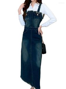 Casual Jurken Riem Denim Rok Slim Fit Lange Jurk 2023 Zomer Koreaanse Mode Dameskleding