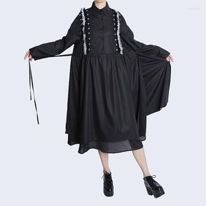 Casual jurken streetwear club punk stijl losse herfst winter dames chiffon midi rok drawstring taille cirkel geplooide ruche jurk