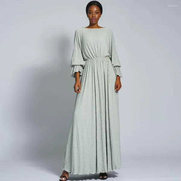 Robes décontractées Robe pliée extensible pour les femmes musulmanes Abaya Prière Solide Jupe longue avec manches évasées Vêtements islamiques Dubaï Robe saoudienne
