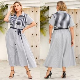 Casual jurken gestreept kleurblokiemen shirt jurk dames vrouwen zomer korte mouw a-line plus size kantoor maxi long