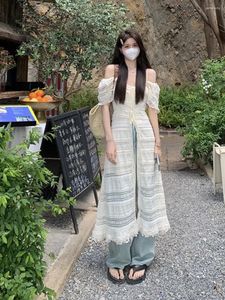 Robes décontractées en dentelle rayée maxi longues filles féminines y2k été harajuku vintage streetwear mignon mini robe élégante hippie gothique kawaii