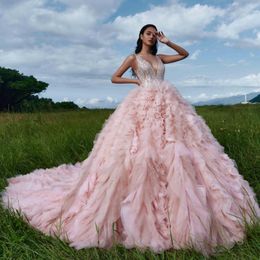 Robes décontractées Superbe rose très luxuriante tutu tutu tulle mariée brillant cristal paillettes robes de bal de luxe robe formelle