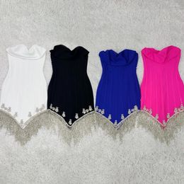 Vestidos casuales Estilo Sin tirantes Borla Pantalla Elegante Sin mangas Fiesta para adultos Vestido de banquete Club nocturno Ropa de rendimiento sexy