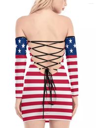 Robes décontractées Femmes élégantes et sexy S Stripe Stars Imprimer Robe Tube pour les célébrations du 4 juillet Street Fashion