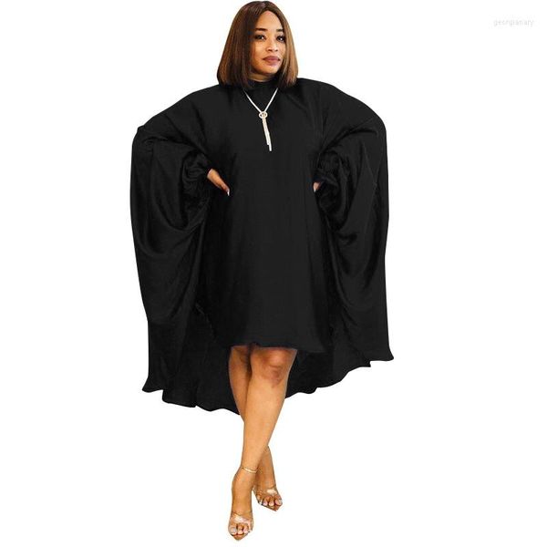 Vestidos casuales elegante dama manga de murciélago vestido de fiesta 2023 otoño mujeres o cuello suelto delantero corto trasero largo negro azul elegante