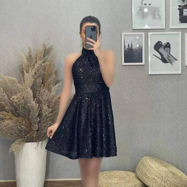 Robes décontractées Robe à paillettes à paillettes de licolon 2024 Été sans manches sans manches mignonnes mignonnes plissées de fête de fête mini-vestidos de festa