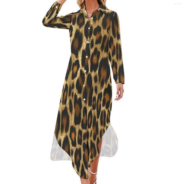 Vestidos casuales elegante leopardo vestido de gasa sexy v cuello animal estampado patrón bonitas mujeres calle moda regalo de cumpleaños
