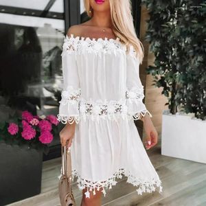 Robes décontractées Femmes élégantes Summer Slim Robe à manches évasées Midi Beach Party One épaule Vêtements de loisirs