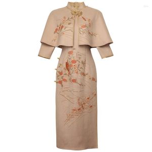 Casual jurken suede cheongsam lange mouw retro sjaaljurk Chinese stijl sexy voor vrouwen feest vintage elegante kleding