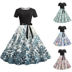 Vestidos casuales adecuados para mujeres de manga corta hasta la rodilla Retro una línea acampanada Swing Formal fiesta de graduación vestido de cóctel Vintage