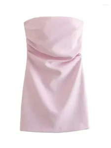 Casual jurken zomer 2023 Franse luxe effen one-line hals slim fit open rug geplooide mouwloze mini-jurk