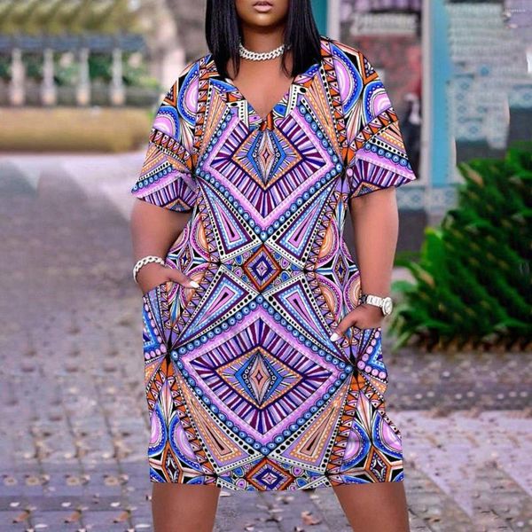 Robes décontractées été 2023 femmes imprimé 3D femmes 'S robe à col en V Style bohème lâche mode filles africaines