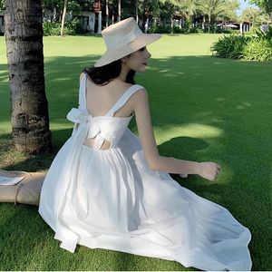 Vestidos casuales Verano 2023 Mujeres Blanco Correas sin espalda Sundress Midi Elegante Fiesta Vacaciones Playa Vestido largo Slip Coreano Runway Vestidos