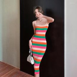 Vestidos informales Summer 2024 Fashion Sexy Color Spaghetti Strap Store Dress Knited Codycon Sweater Party Club