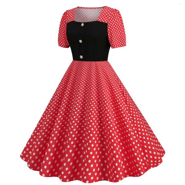 Robes décontractées Été 2024 Polka Dot Printing plus taille pour femmes à manches courtes 1950s Housewife Evening Party Prom Robe