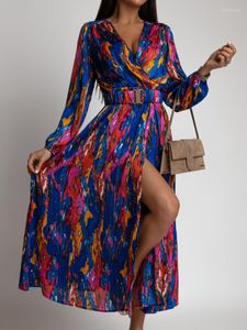 Robes décontractées été une puce robe de pansement femmes mode vêtements de vacances à manches longues col en v Sexy plage lâche dame bohème