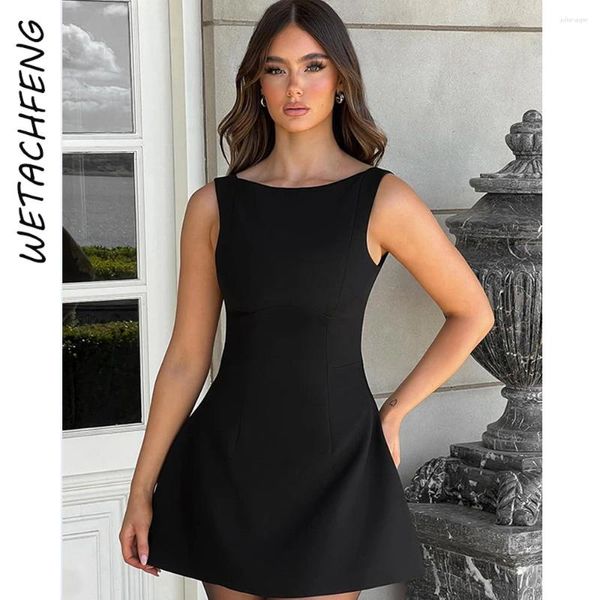 Vestidos casuales Summer negro Blanco sexy sin mangas sin espalda Mini A-Line elegante Farty Party Vestido 2024 Fashion Lady Short