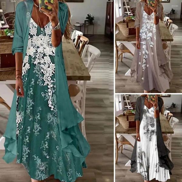 Vestidos casuales Chiffon Summer 2 piezas Set Dress Cardigan Women 3xl 4xl 5xl Party Long Elegant Vintage Rata Femme