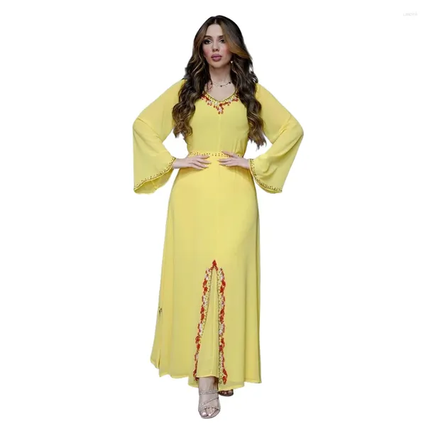 Vestidos casuales de chifón de verano Ropa de mujer Beading Arab Women's Ropa de manga larga de manga larga para el vestido maxi para