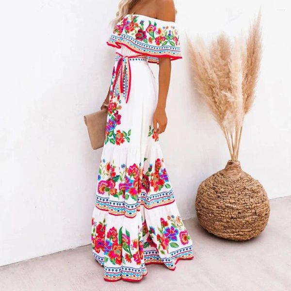 Vestidos informales Vestidos de verano 2 colores Long Long National Style Cool Elegant Women Floral Print Slim