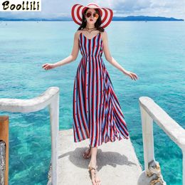 Casual Jurken Zomerjurk Boollili 2024 Gestreepte Dameskleding Sling Chiffon Bohemian Strand Sexy Lange Vesten Verano