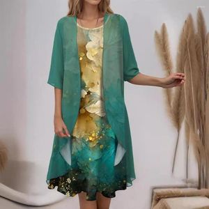 Casual jurken zomerjurk bloemenprint damesjas set met onregelmatige zoom zachte chiffon stof knielange midi voor stijlvol