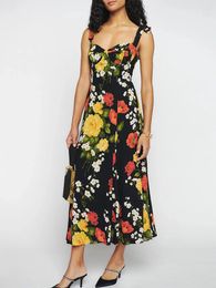 Casual Jurken Zomerjurk Voor Vrouwen 2024 Bruiloft Gast Elegant Avondfeest Sweetheart Halsband Vintage Bloemenprint Midi