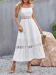 Robes décontractées robe d'été pour femmes Boho blanc femme Sexy évider sans manches Midi dame hors épaule élégant plage longue